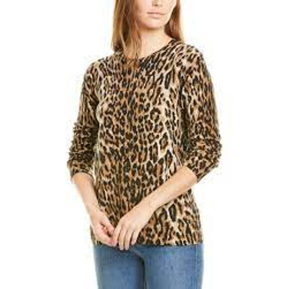 J Mclaughlin Leopard Sancerre Cashmere Sweater XSmall XS Brown Black Crew Neck - Picture 11 of 11